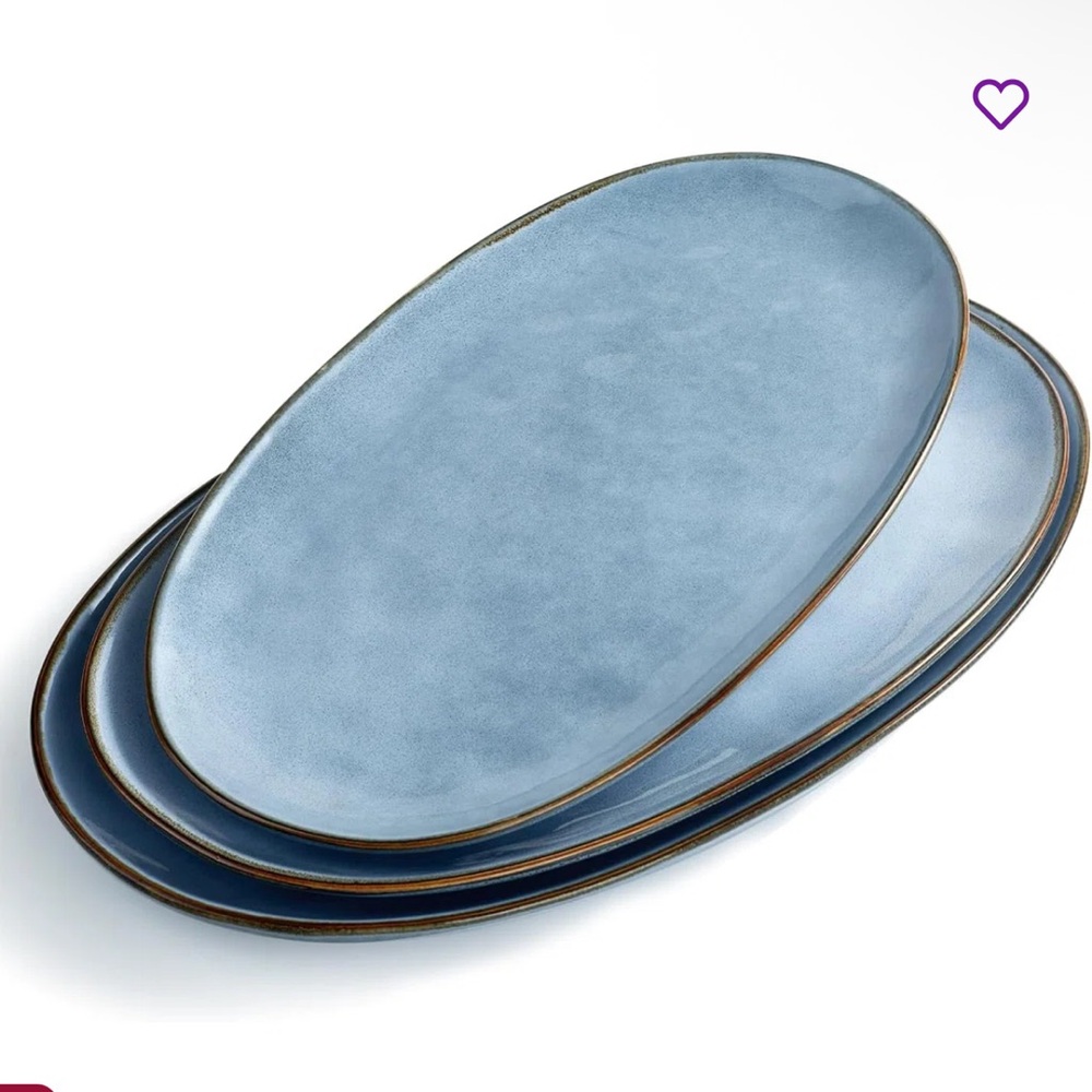 FAMIWARE Serving Plates Set of Blue Oval Plates